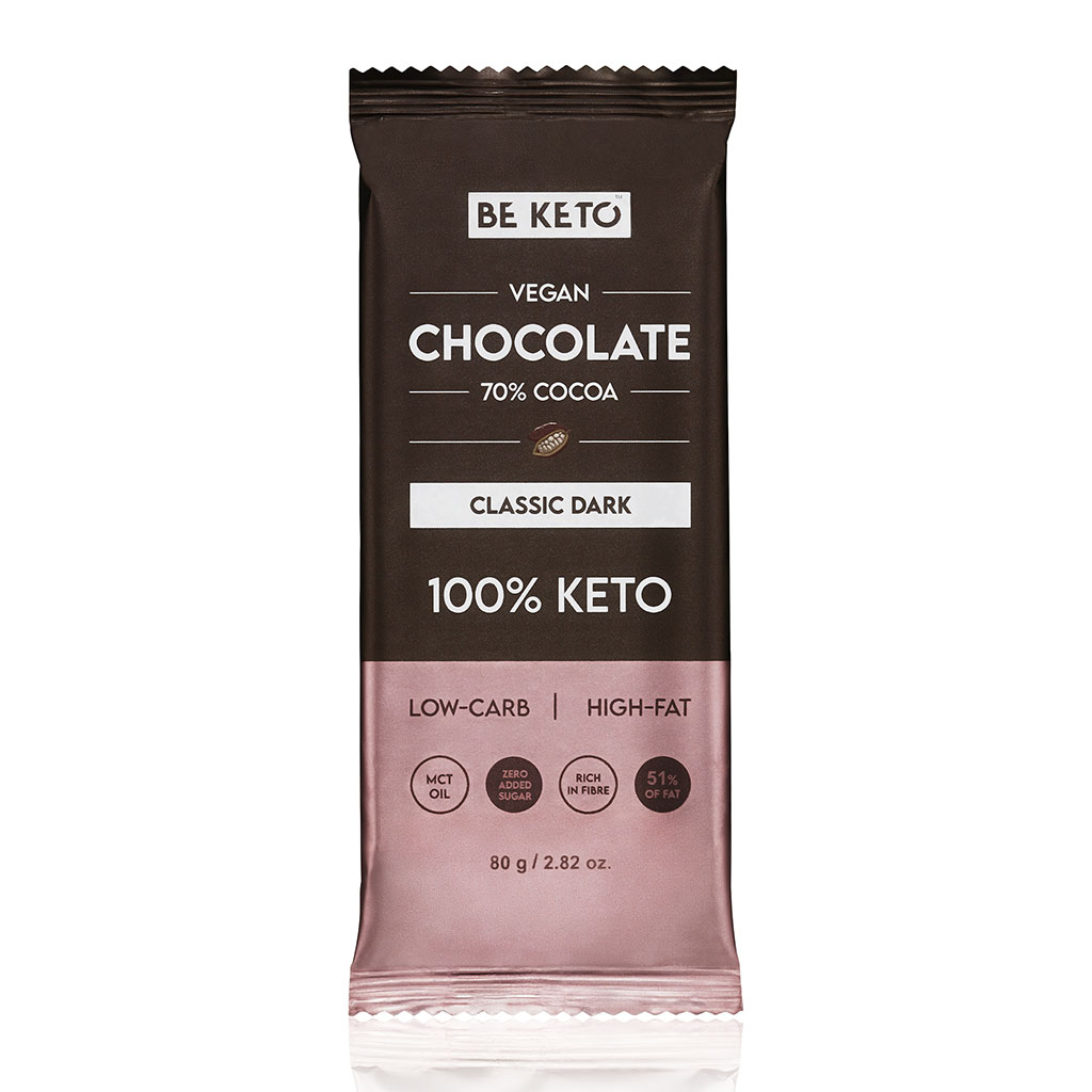 Veganská Keto Čokoláda + MCT Olej - Klasická Tmavá 80g Veganská Keto Čokoláda + MCT Olej - Klasická Tmavá 80g