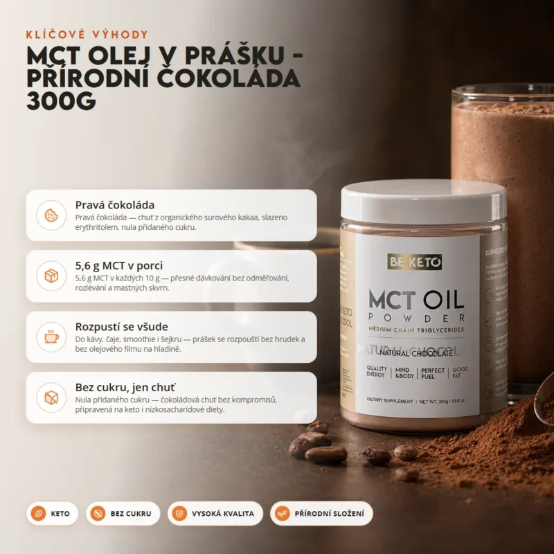 MCT Olej v Prášku – Přírodní Čokoláda 300G – Benefit MCT Olej v Prášku – Přírodní Čokoláda 300G