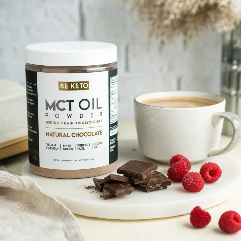 MCT Olej v Prášku – Přírodní Čokoláda 300G – Lifestyle 2 MCT Olej v Prášku – Přírodní Čokoláda 300G