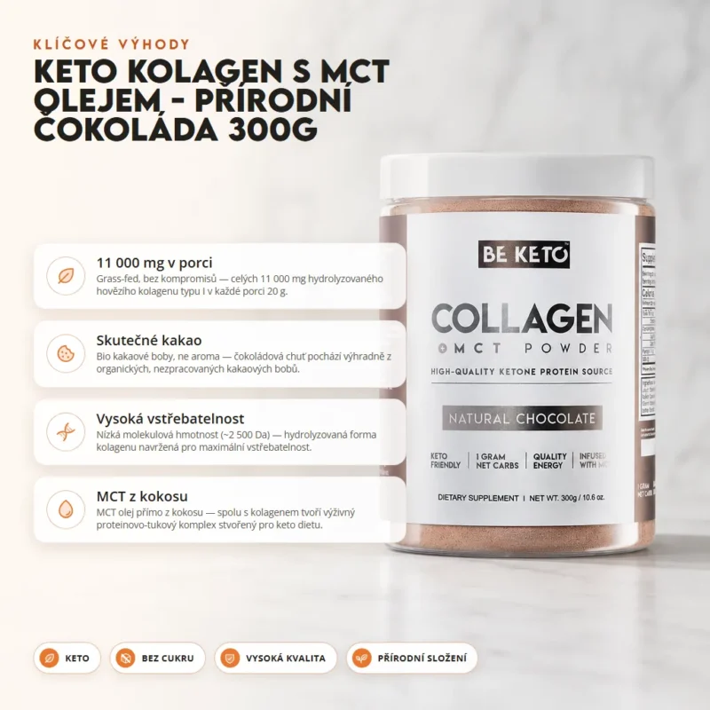 Keto Kolagen + MCT Olej – Přírodní Čokoláda 300g – Benefit Keto Kolagen + MCT Olej – Přírodní Čokoláda 300g
