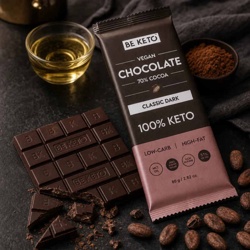 Veganská Keto Čokoláda + MCT Olej – Klasická Tmavá 80g