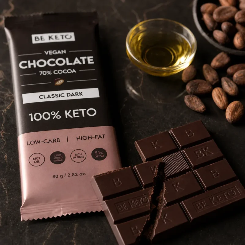 Veganská Keto Čokoláda + MCT Olej – Klasická Tmavá 80g
