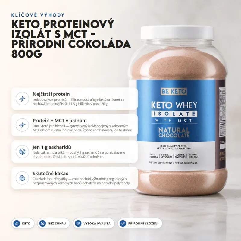 Keto Syrovátkový Izolát + MCT – Přírodní Čokoláda 800G