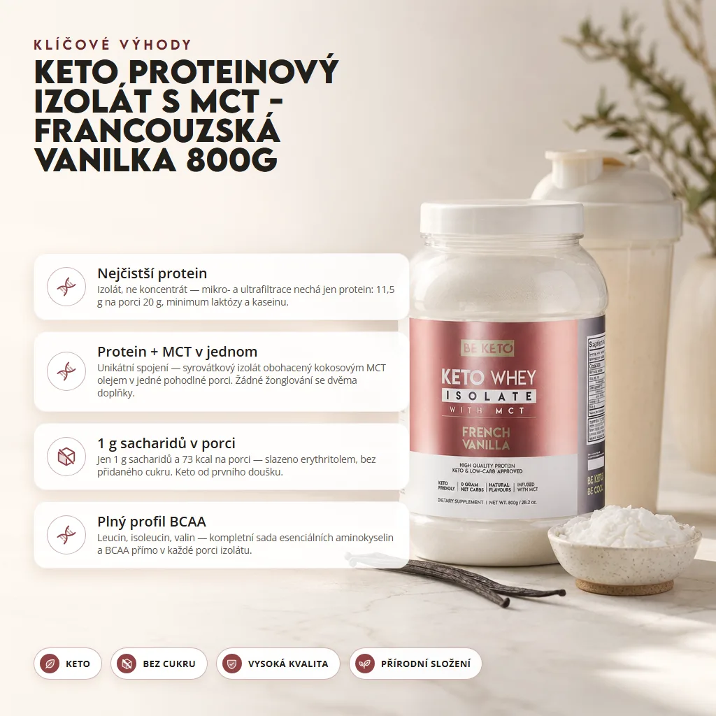 Keto Syrovátkový Izolát + MCT – Francouzská Vanilka 800G