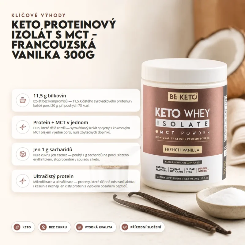 Keto Syrovátkový Izolát + MCT – Francouzská Vanilka 300G