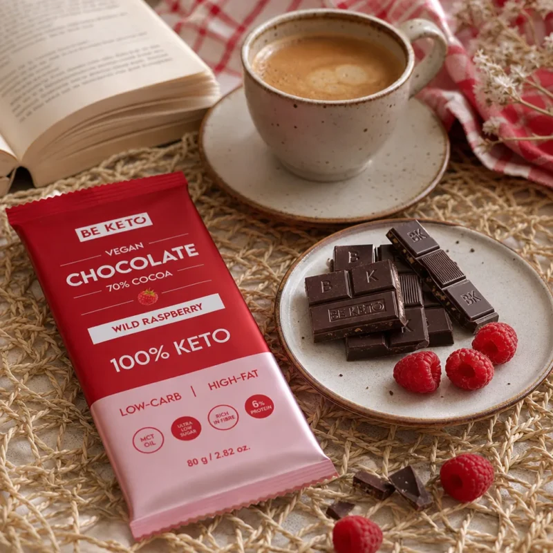 Veganská Keto Čokoláda + MCT Olej – Divoká Malina 80g