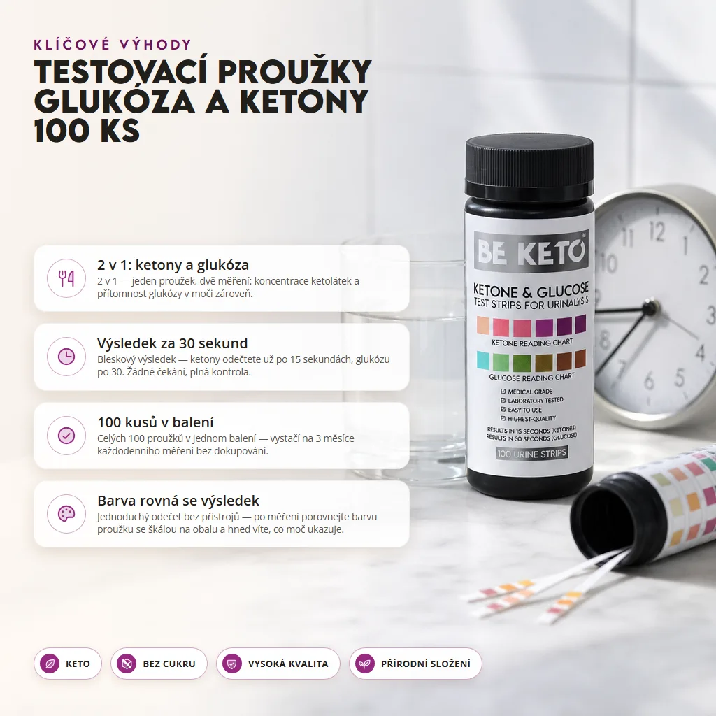 Ketonové a Glukózové Testovací Proužky 100 ks