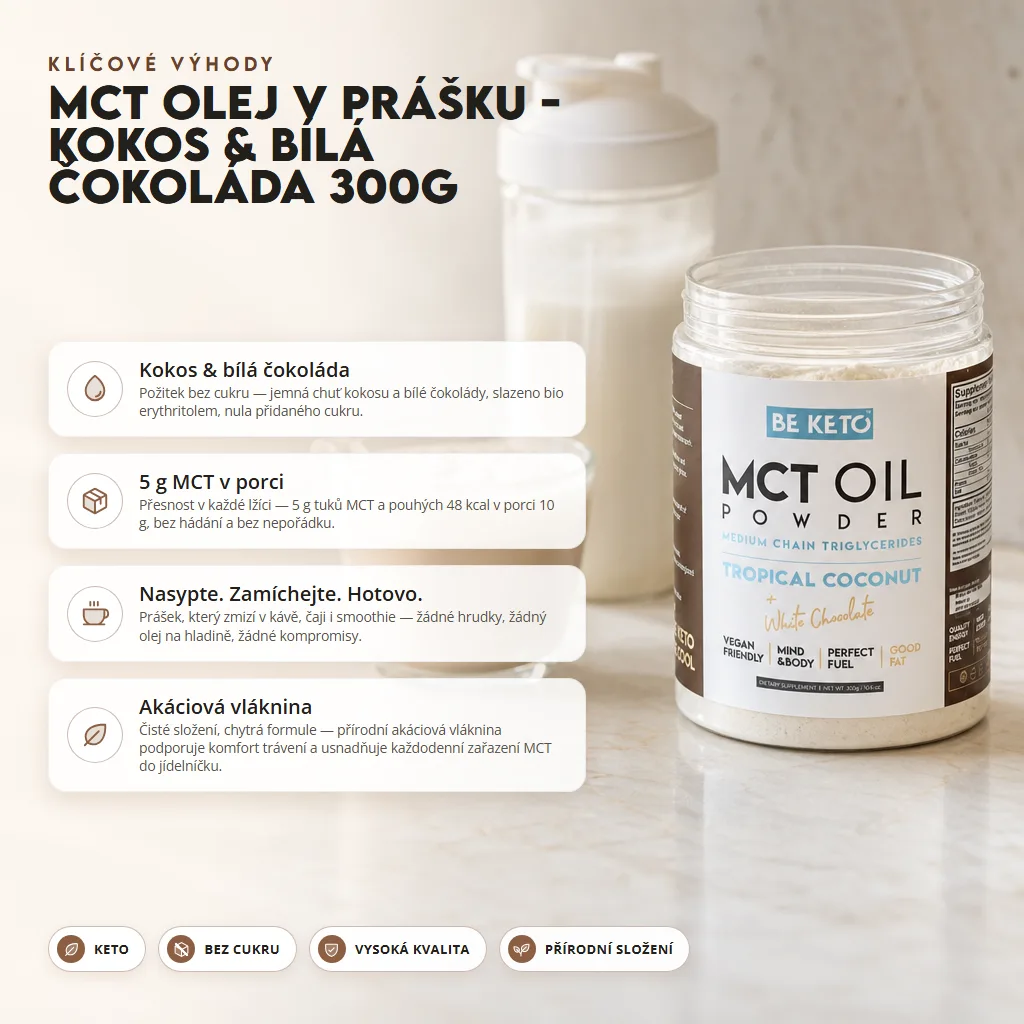 MCT Olej v Prášku – Kokos a Bílá Čokoláda 300G