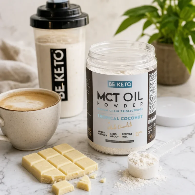MCT Olej v Prášku – Kokos a Bílá Čokoláda 300G – Lifestyle 2 MCT Olej v Prášku – Kokos a Bílá Čokoláda 300G