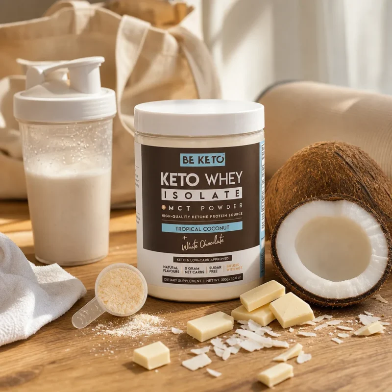 Keto Syrovátkový Izolát + MCT – Kokos a Bílá Čokoláda 300G