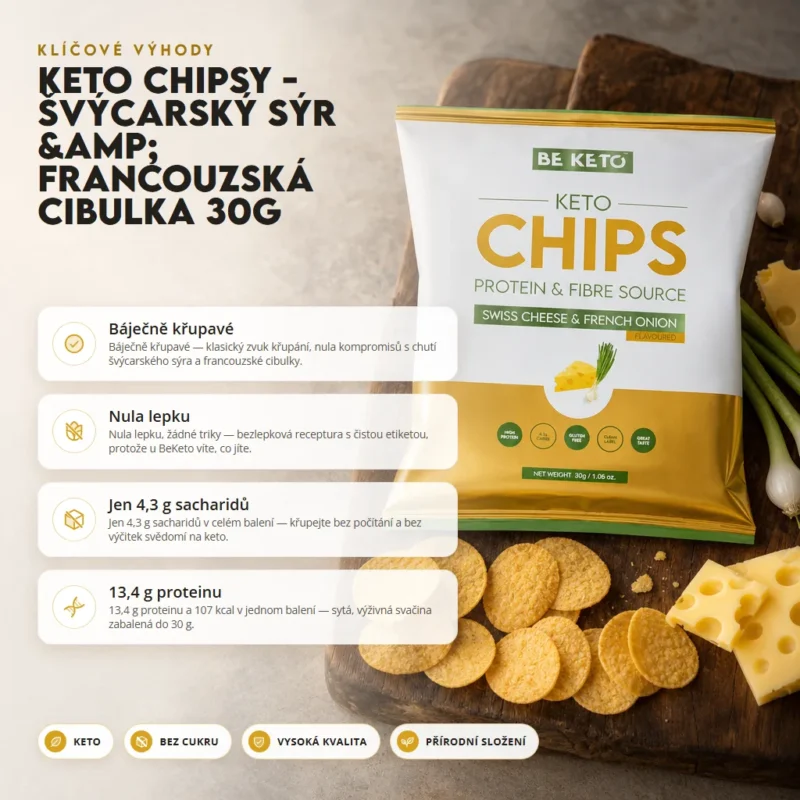 Keto Chipsy – Švýcarský Sýr a Francouzská Cibule 30g