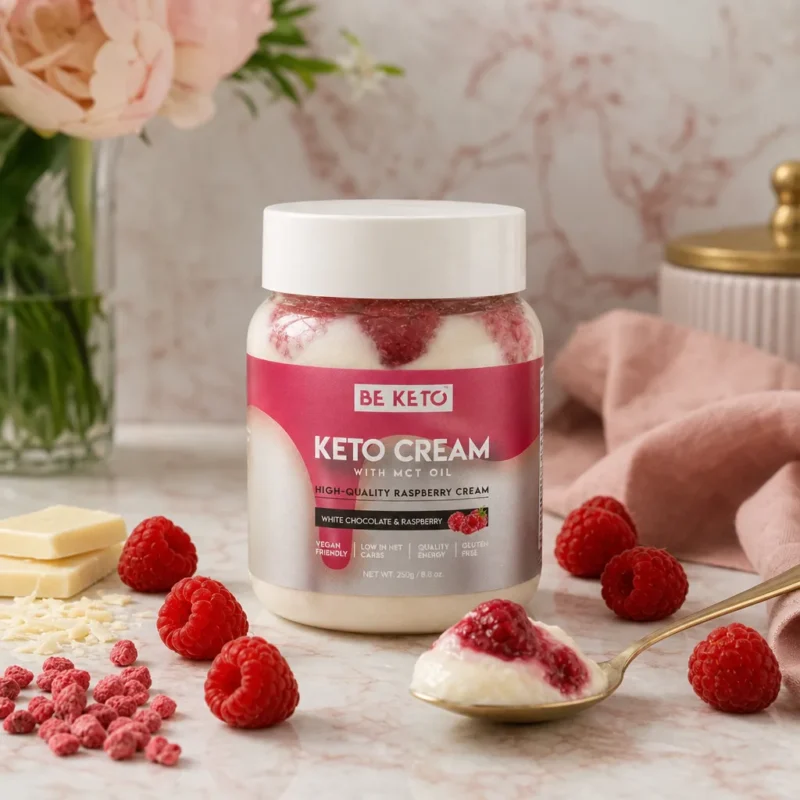 Keto Krém – Bílá Čokoláda a Malina 250g – Lifestyle 1 Keto Krém – Bílá Čokoláda a Malina 250g