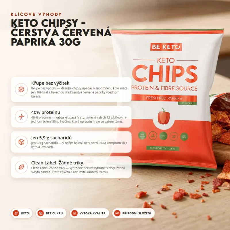 Keto Chipsy – Čerstvá Červená Paprika 30g – Benefit Keto Chipsy – Čerstvá Červená Paprika 30g