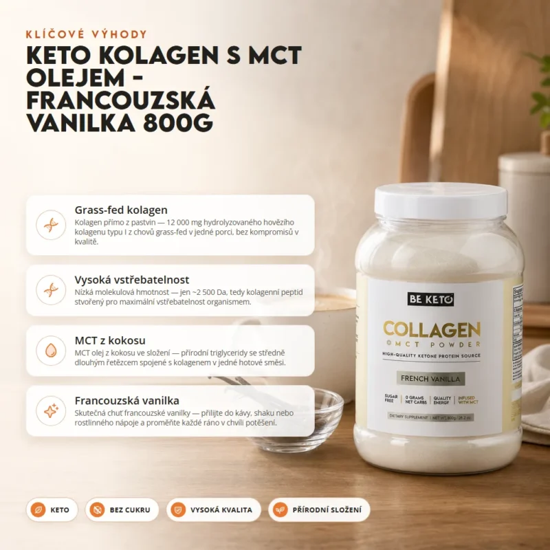 Keto Kolagen + MCT Olej – Francouzská Vanilka 800g – Benefit Keto Kolagen + MCT Olej – Francouzská Vanilka 800g