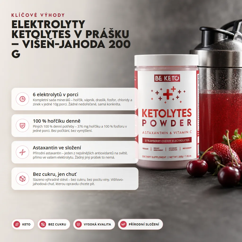 Elektrolyty Ketolytes v Prášku – Jahoda Višeň 200g