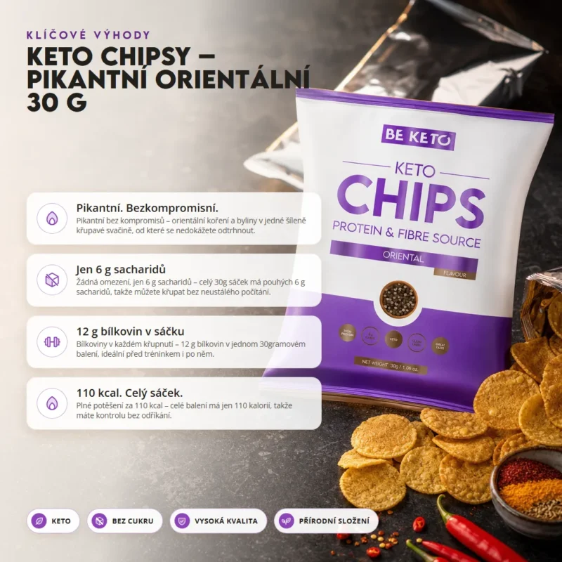 Keto Chipsy – Pikantní Orientální 30g – Benefit Keto Chipsy – Pikantní Orientální 30g