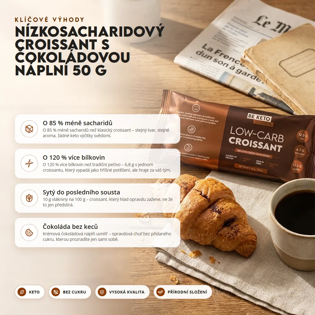 Nízkosacharidový Croissant s Čokoládovou Náplní 50g