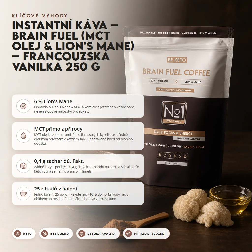 Instantní Káva – Brain Fuel (MCT Olej & Lion’s Mane) – Francouzská Vanilka 250g