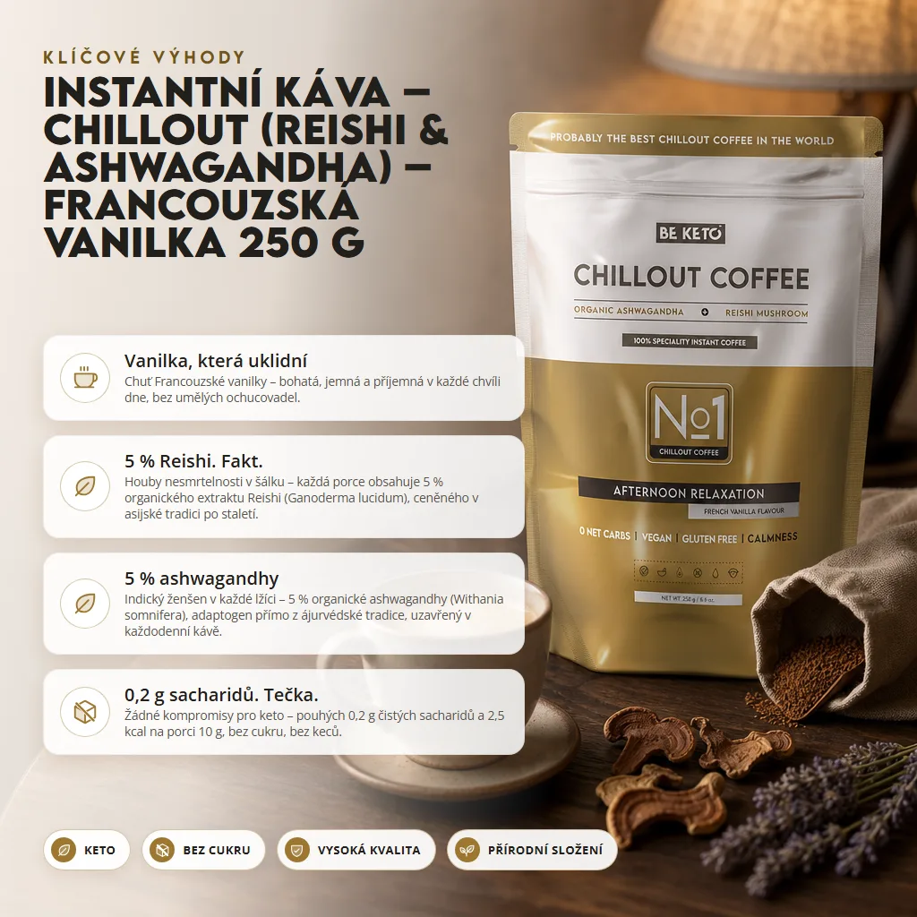 Instantní Káva – Chillout (Reishi & Ashwagandha) – Francouzská Vanilka 250g
