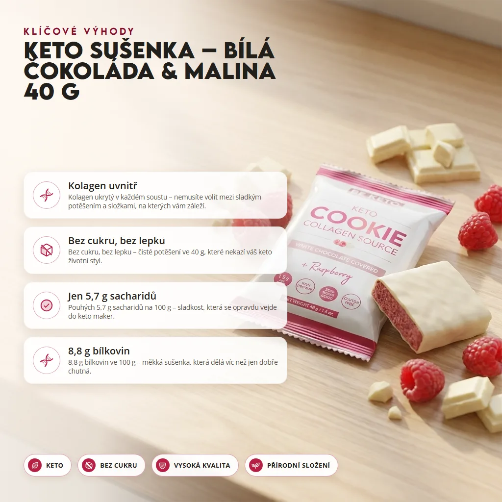 Keto Sušenka – Bílá Čokoláda a Malina 40g