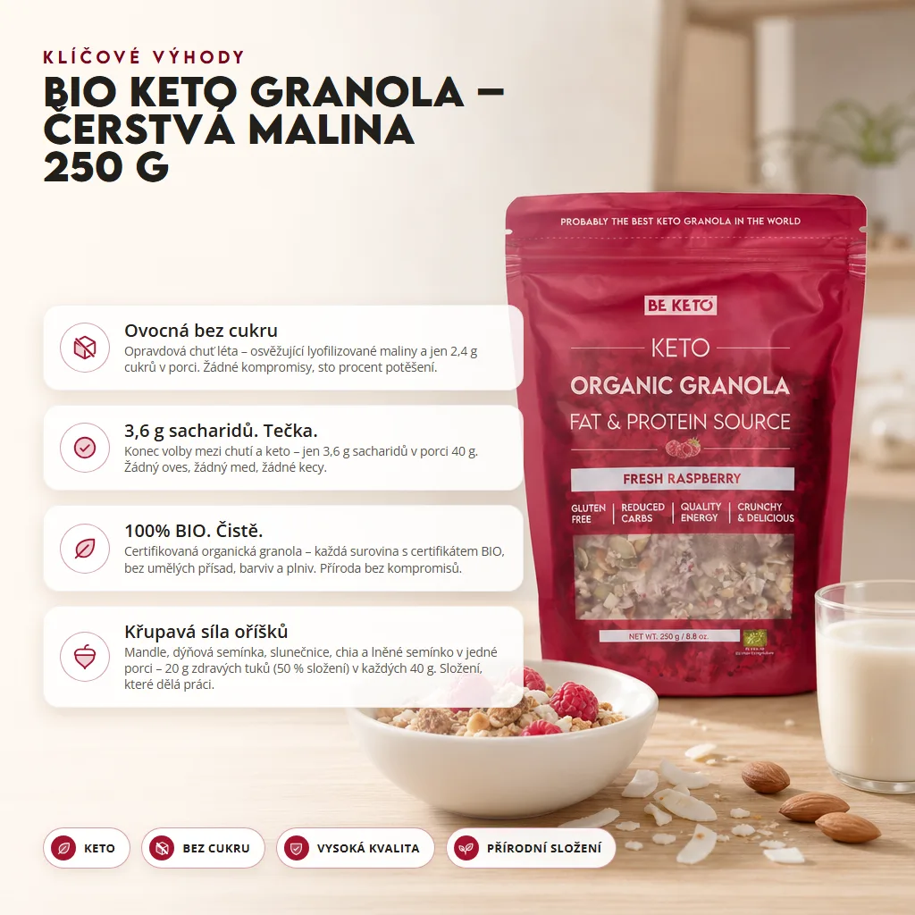 Keto Bio Granola – Čerstvé Maliny 250g