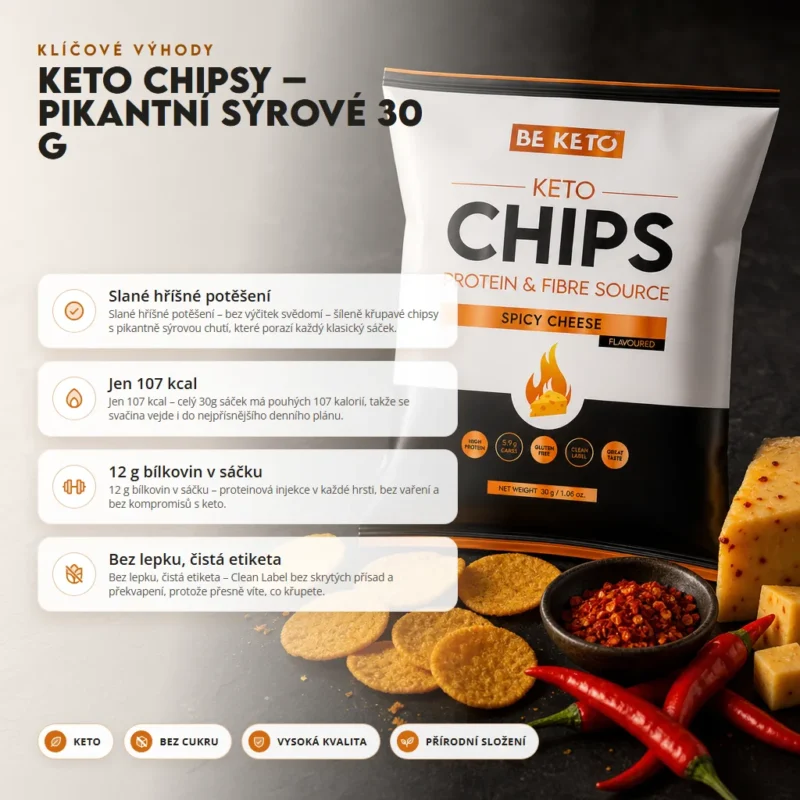 Keto Chipsy – Pikantní Sýr 30g – Benefit Keto Chipsy – Pikantní Sýr 30g