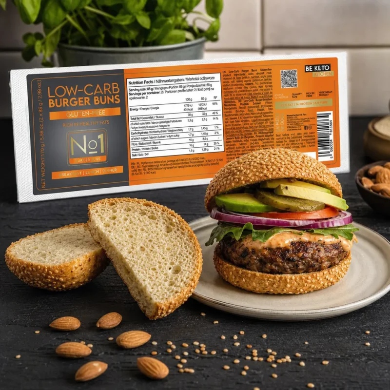 Keto Bezlepkové Housky na Burgery 2x85g – Lifestyle 1 Keto Bezlepkové Housky na Burgery 2x85g