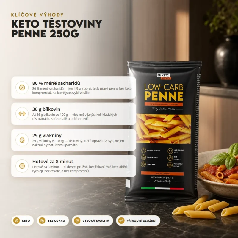 Keto Těstoviny Penne 250g – Benefit Keto Těstoviny Penne 250g