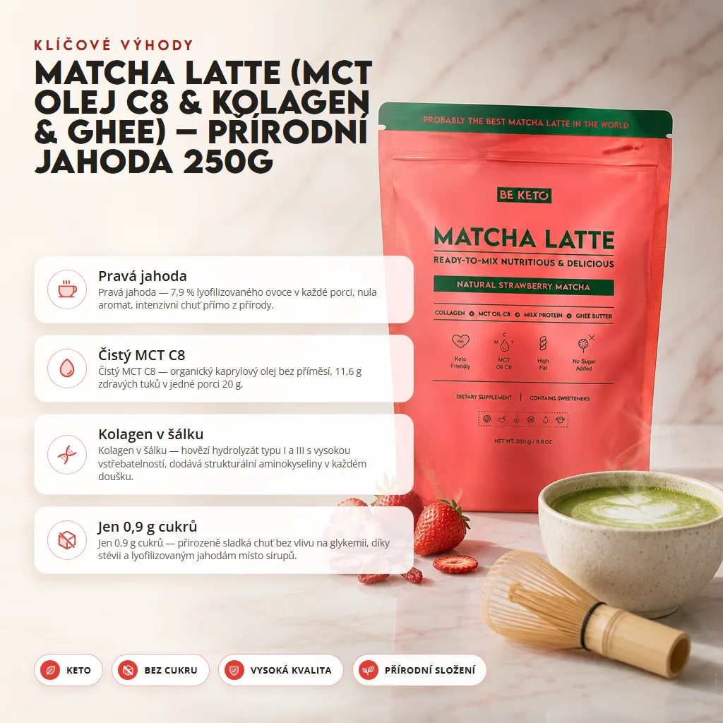 Matcha Latte (MCT C8 Olej & Kolagen & Ghee) – Přírodní Jahoda 250g