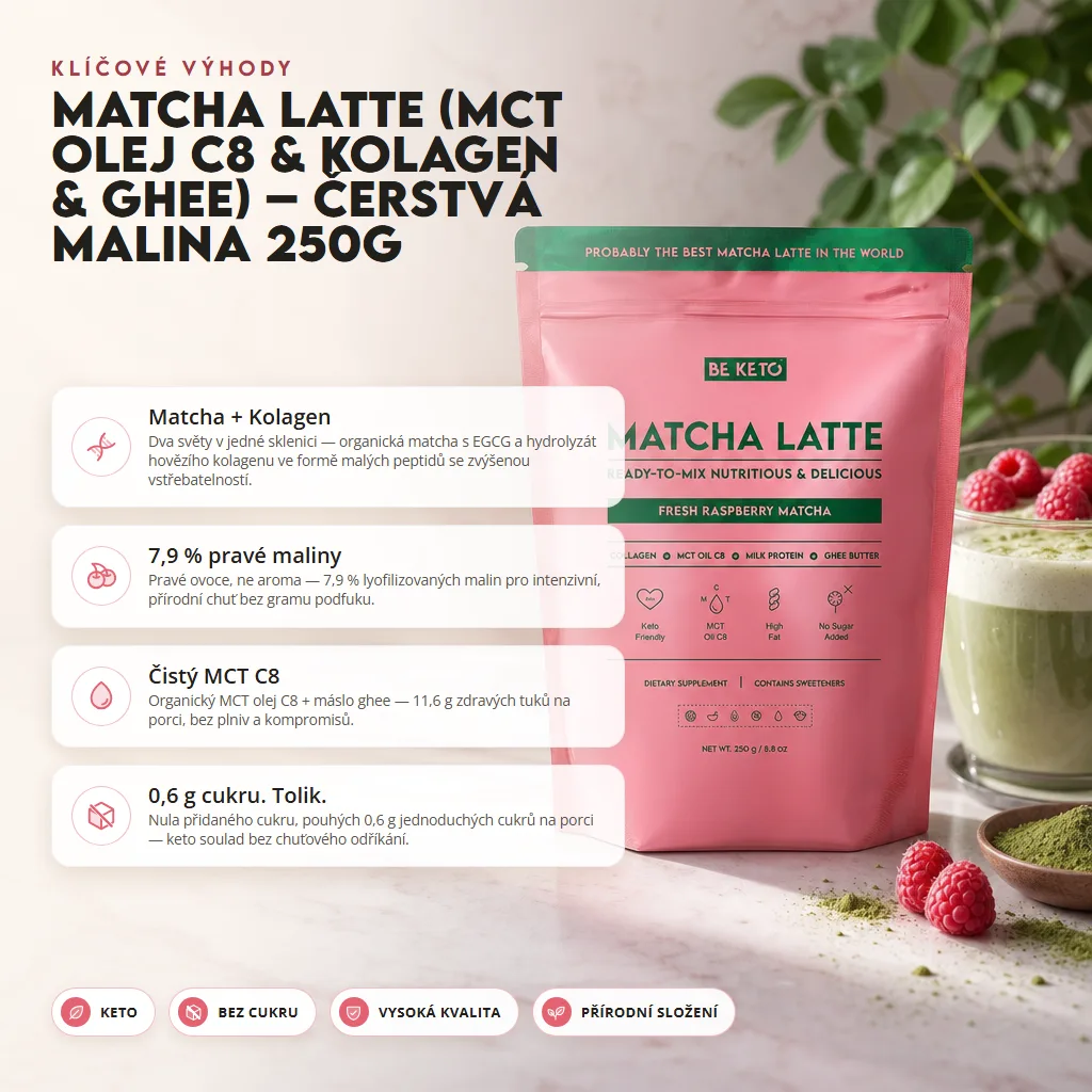 Matcha Latte (MCT C8 Olej & Kolagen & Ghee) – Čerstvá Malina 250g